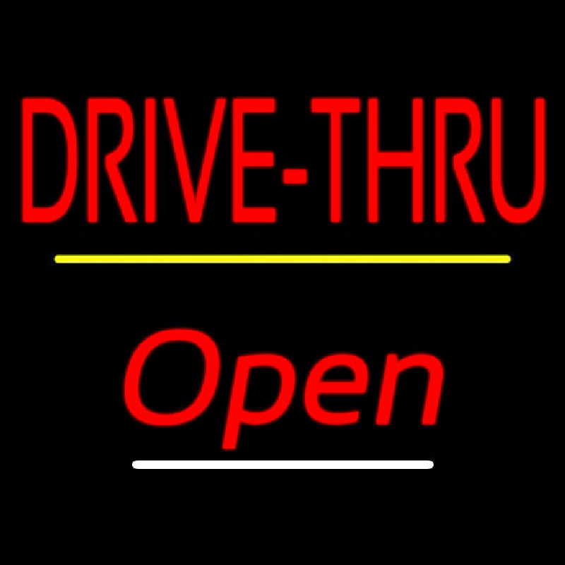 Drive Thru Open Yellow Line Neon Sign