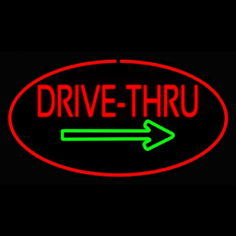 Drive Thru Oval Red Green Arrow Neon Sign