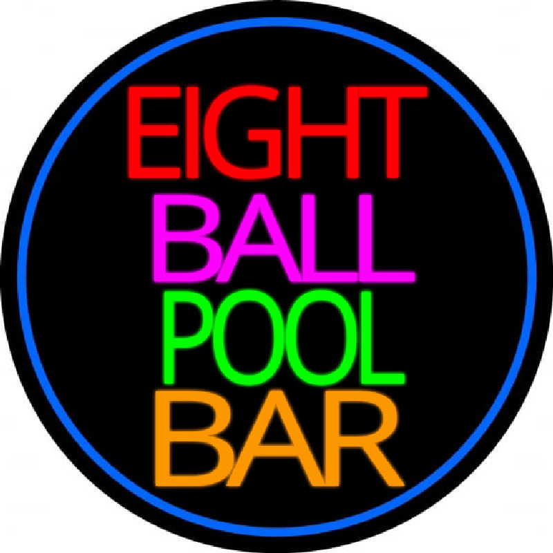 Eight Ball Pool Bar Oval With Blue Border Neon Sign