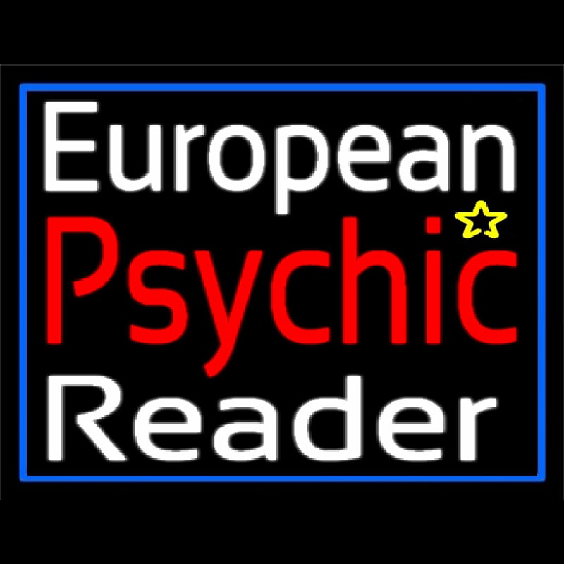 European Psychic Reader With Blue Border Neon Sign