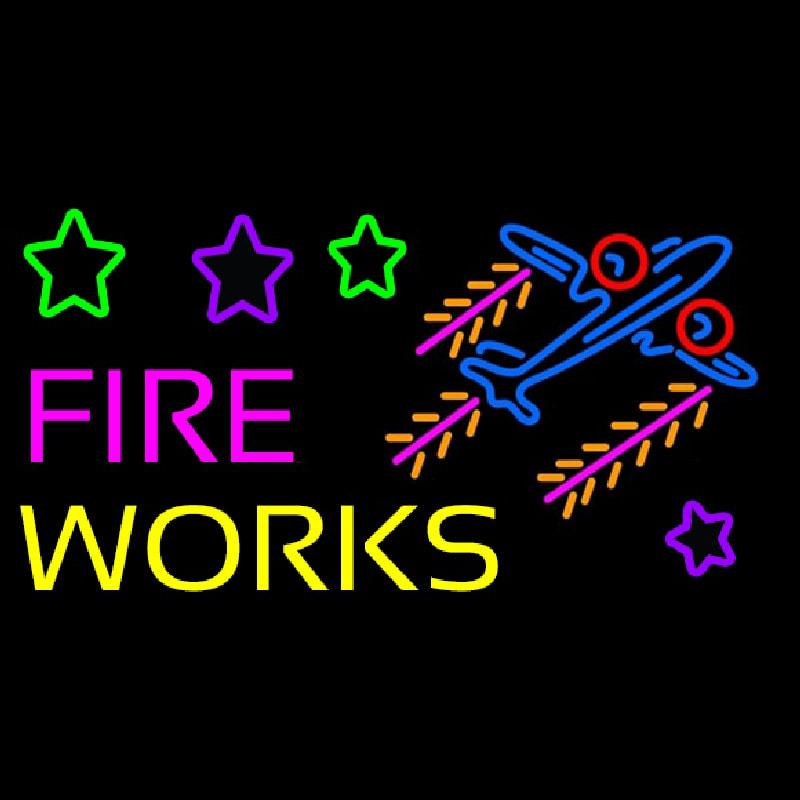 Fire Work Cartoon Logo 2 Neon Sign