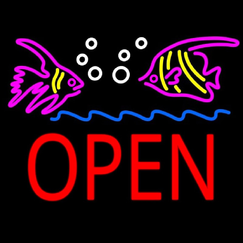 Fish Logo Block Open Neon Sign