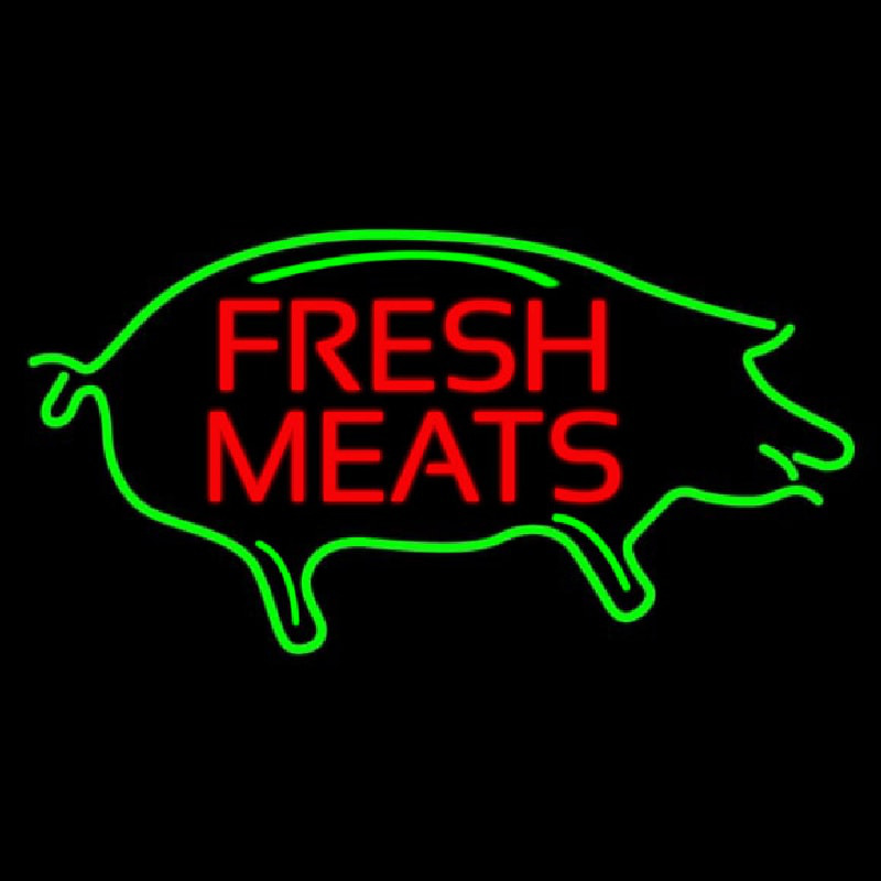 Fresh Meats With Pig Neon Sign