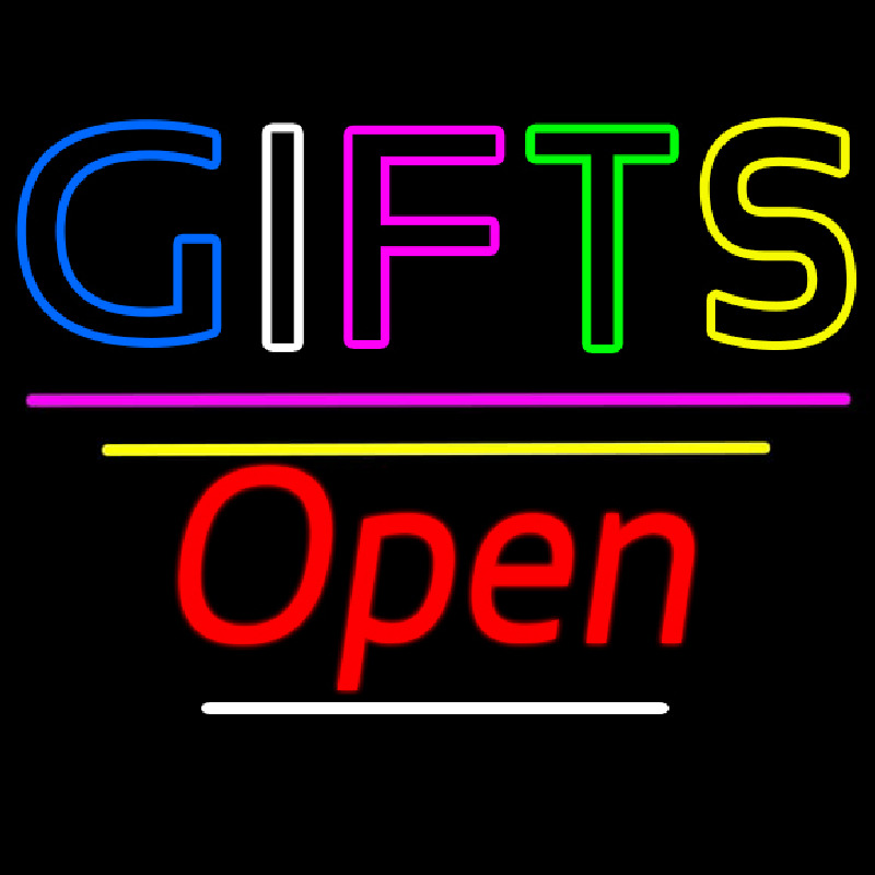 Gifts Block Open Yellow Line Neon Sign