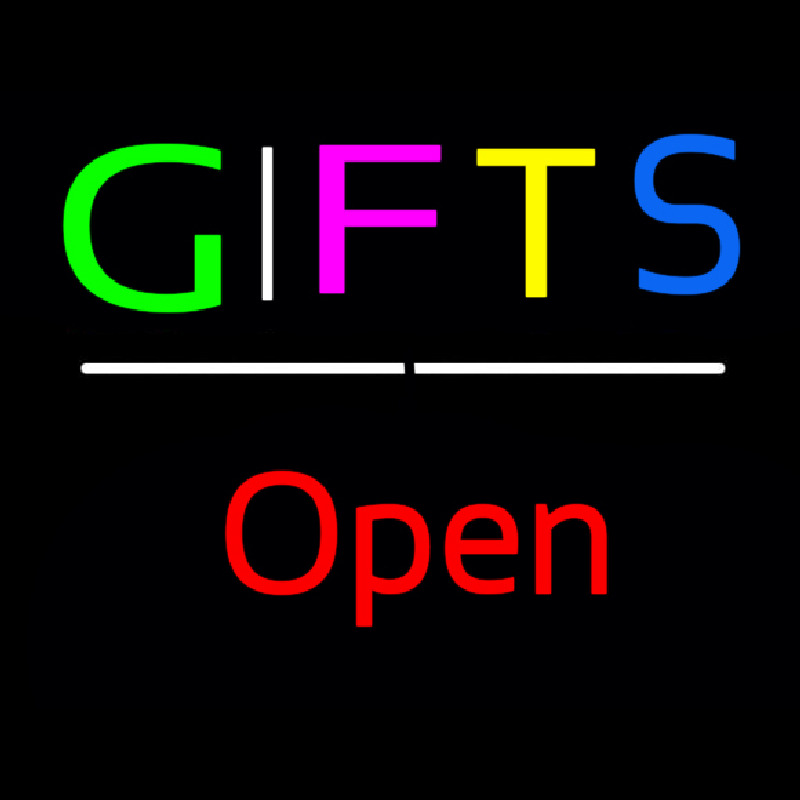 Gifts Open White Line Neon Sign