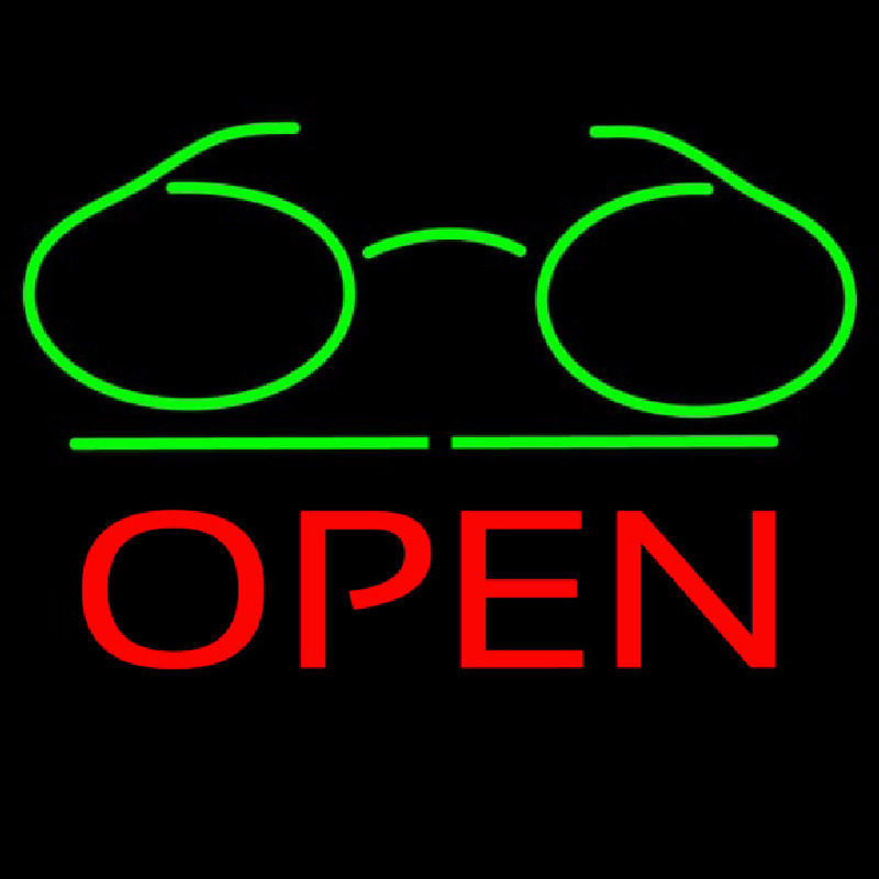 Glasses Logo Block Open Green Line Neon Sign