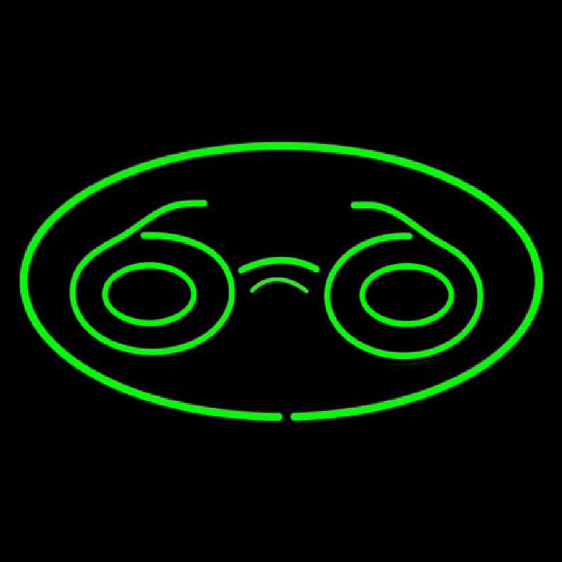 Glasses Logo Oval Green Neon Sign