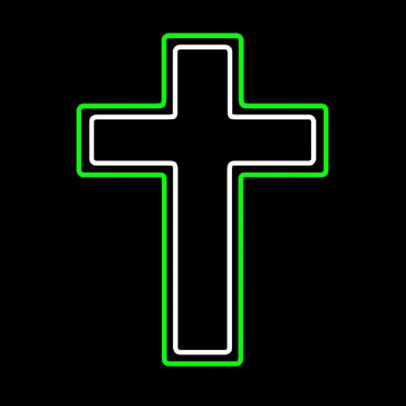 Green And White Christian Cross Neon Sign