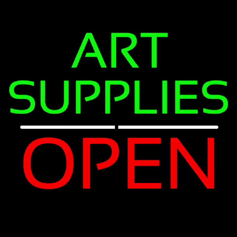 Green Art Supplies With Open 1 Neon Sign