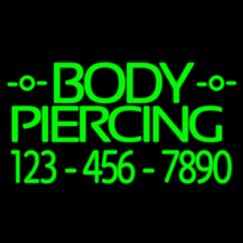 Green Body Piercing With Phone Number Neon Sign