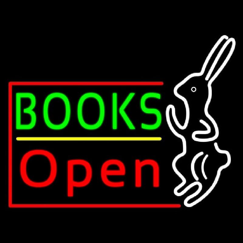 Green Books With Rabbit Logo Open Neon Sign