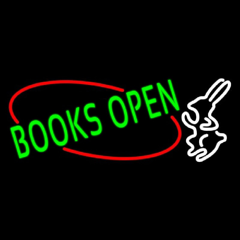 Green Books With Rabbit Logo Open Neon Sign