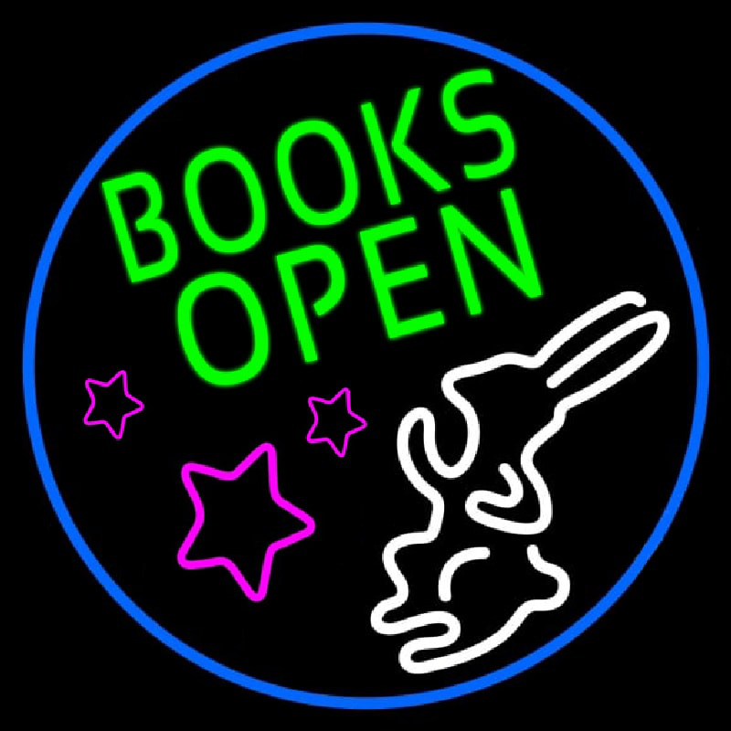 Green Books With Rabbit Logo Open Neon Sign