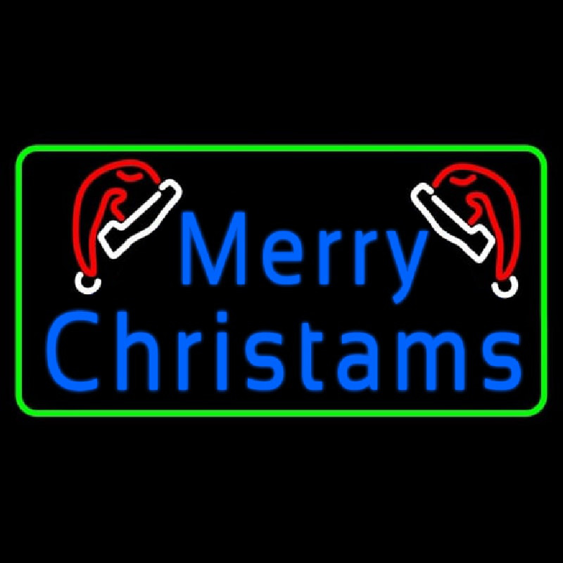 Green Border Merry Christams With Hat Neon Sign