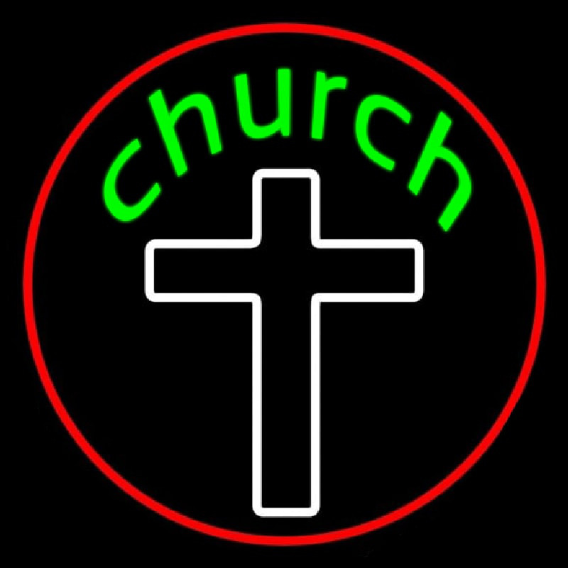Green Church With Cross Neon Sign