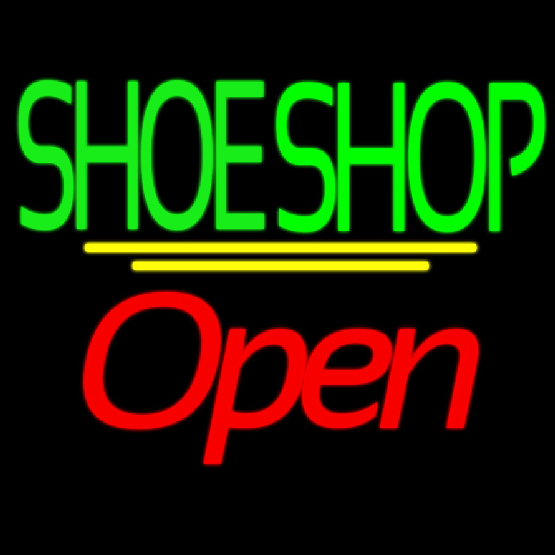 Green Double Stroke Shoe Shop Open Neon Sign