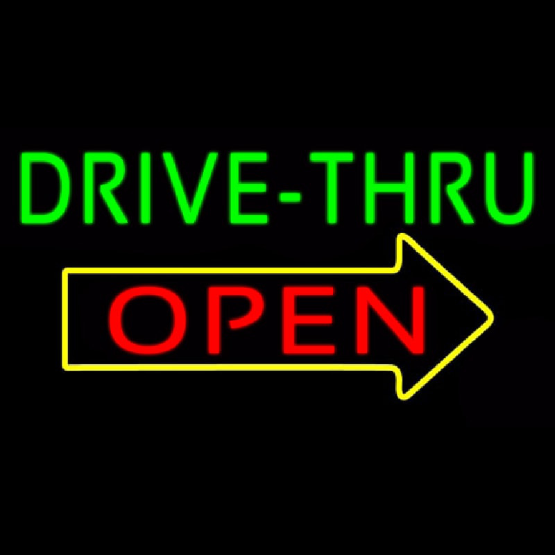 Green Drive Thru Open Arrow Neon Sign