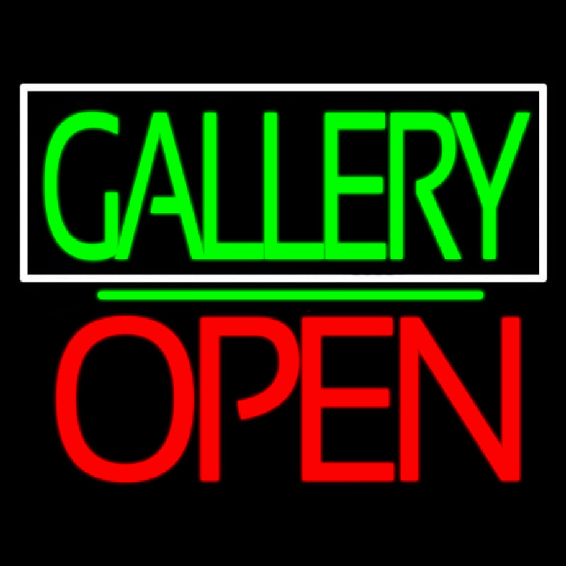 Green Gallery Block With Open 1 Neon Sign