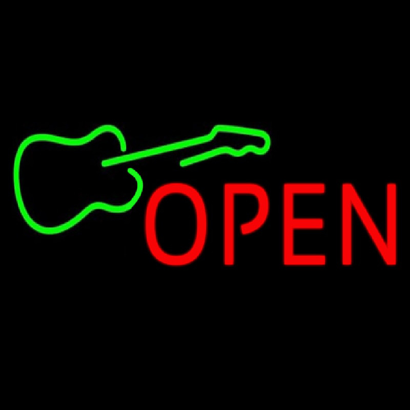 Green Guitar Open Neon Sign