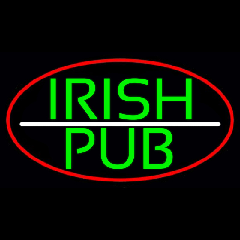 Green Irish Pub Oval With Red Border Neon Sign