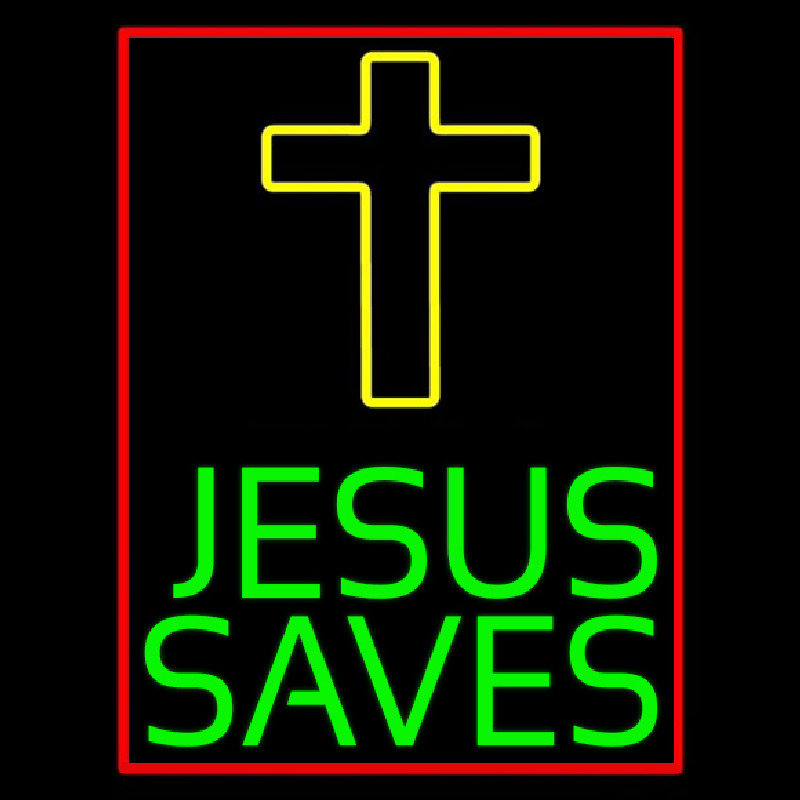 Green Jesus Saves Yellow Cross Neon Sign