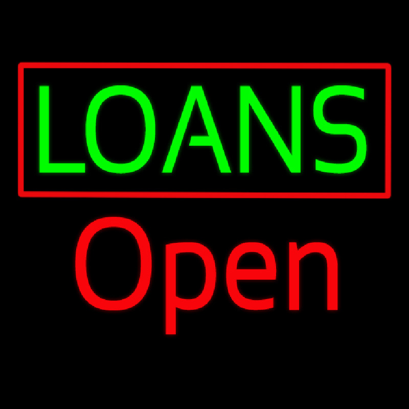 Green Loans Red Border Open Neon Sign