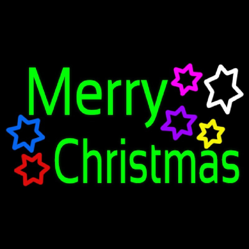 Green Merry Christmas With Multi Color Stars Neon Sign