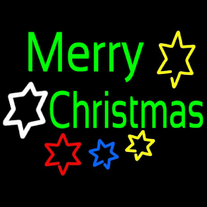 Green Merry Christmas With Stars Neon Sign