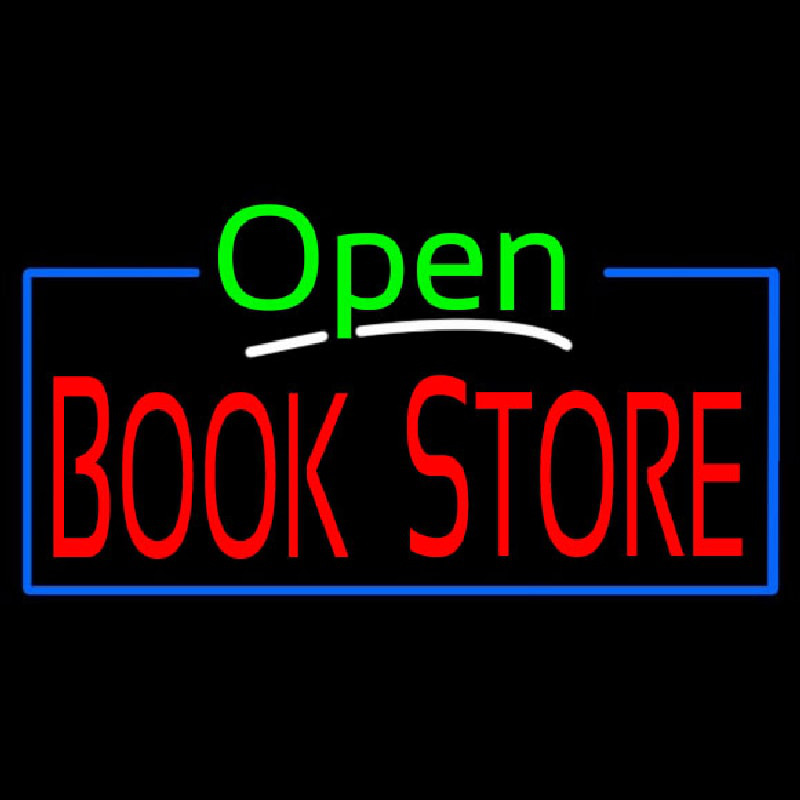 Green Open Book Store Blue Border Neon Sign