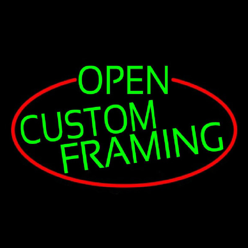 Green Open Custom Framing Oval With Red Border Neon Sign