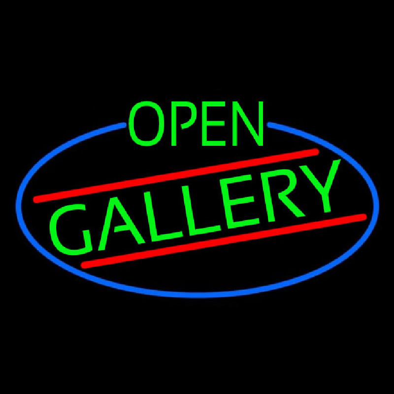 Green Open Gallery Oval With Blue Border Neon Sign