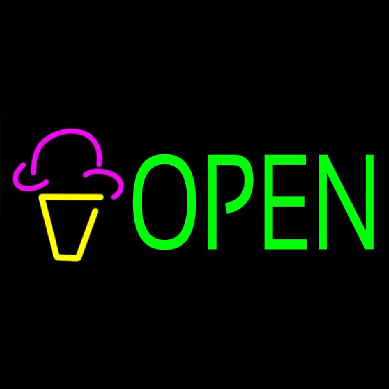 Green Open Ice Cream Cone Neon Sign