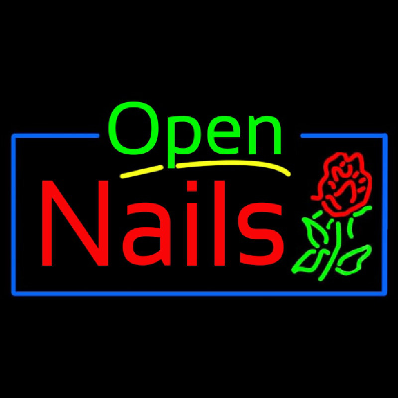 Green Open Nails Flower Logo Neon Sign