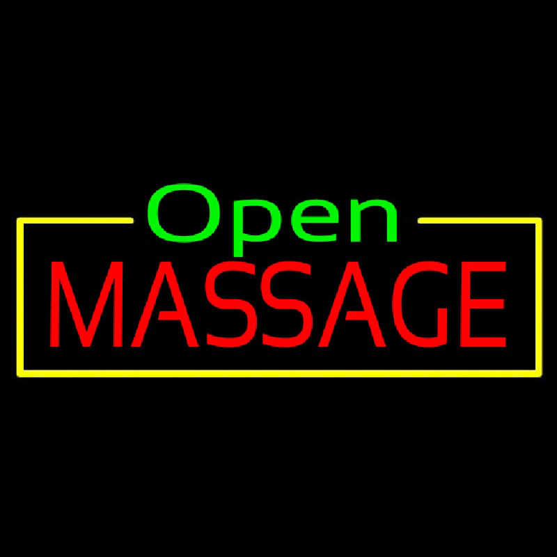 Green Open Red Massage Yellow Border Neon Sign