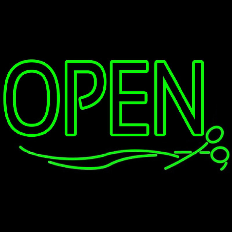 Green Open With Scissor Neon Sign