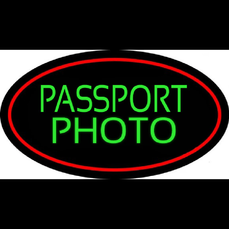 Green Passport Photo Red Oval Neon Sign