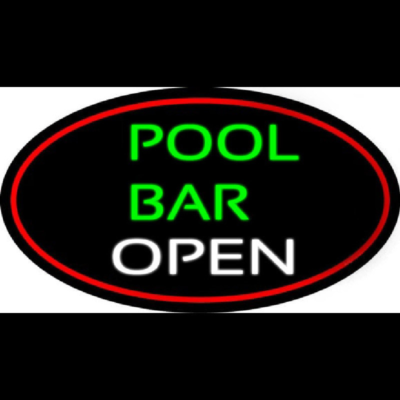 Green Pool Bar Open Oval With Red Border Neon Sign