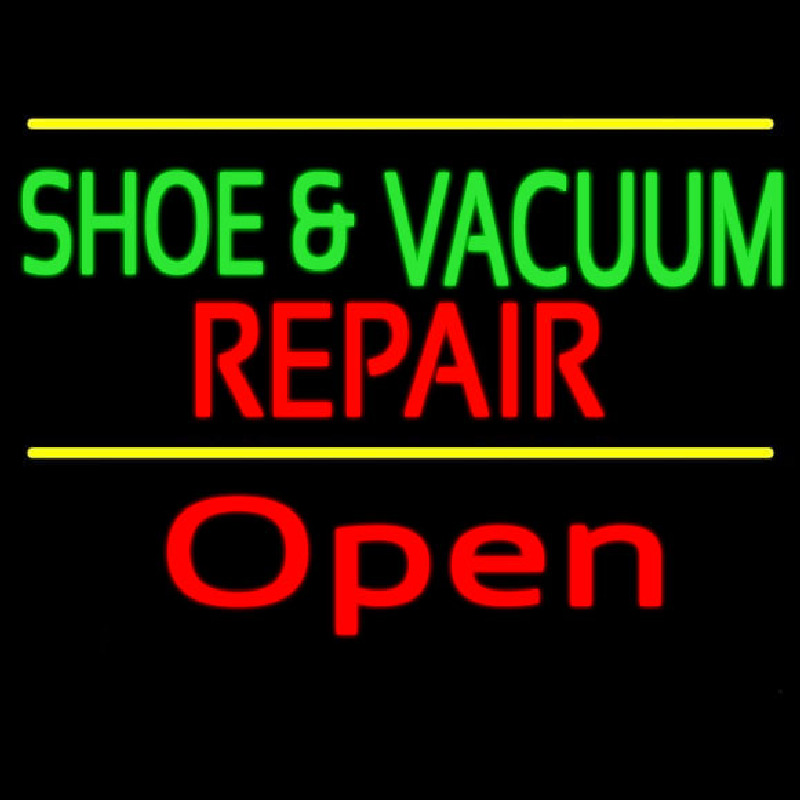 Green Shoe And Vacuum Red Repair Open Neon Sign