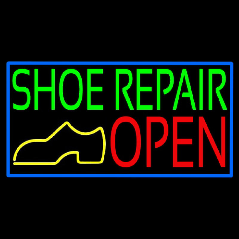 Green Shoe Repair Open With Border Neon Sign