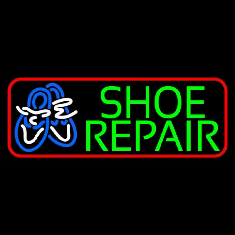 Green Shoe Repair Red Border Neon Sign