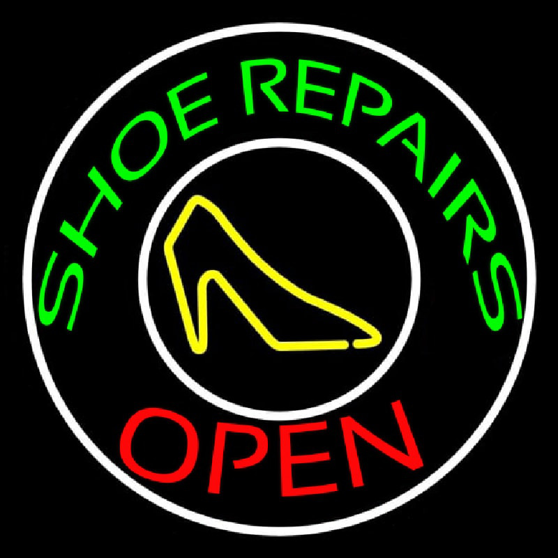 Green Shoe Repairs Open Neon Sign