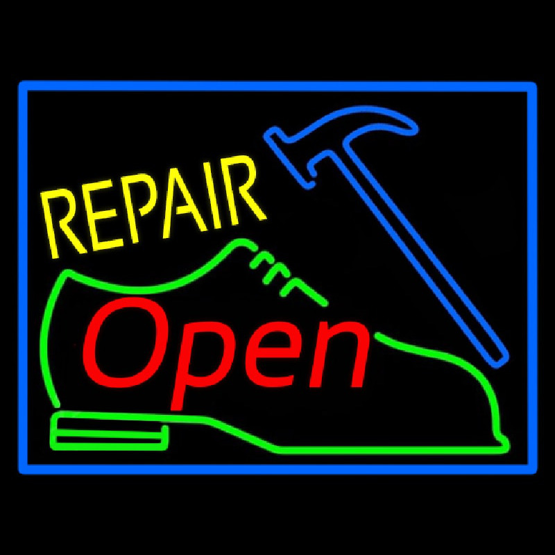 Green Shoe Yellow Repair Open Neon Sign