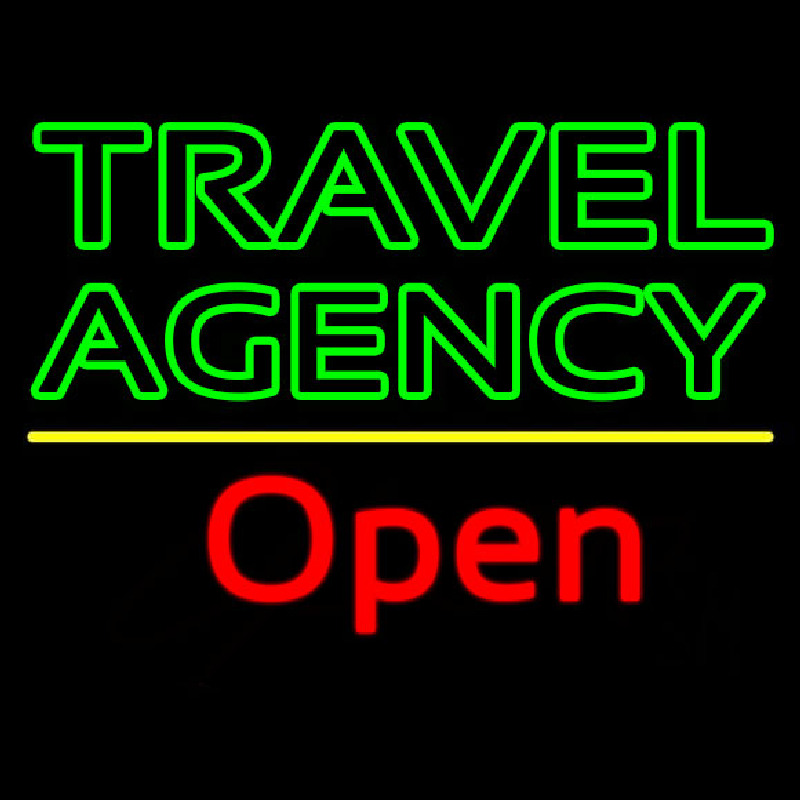 Green Travel Agency Open Neon Sign