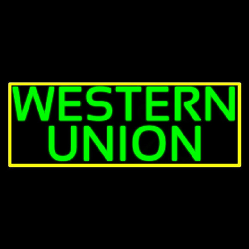 Green Western Union With Green Border Neon Sign