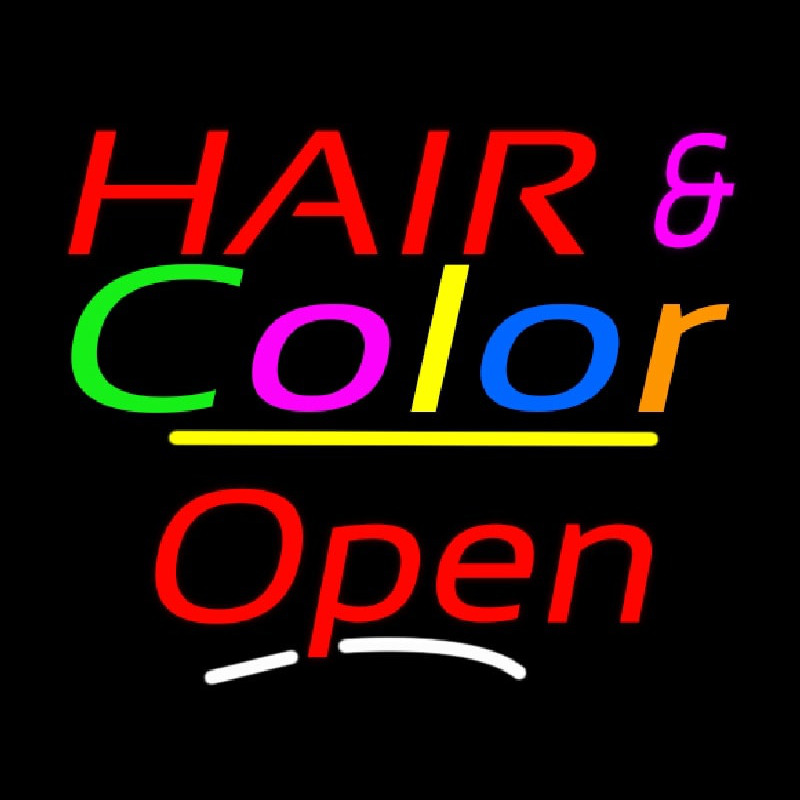 Hair And Color Open Yellow Line Neon Sign