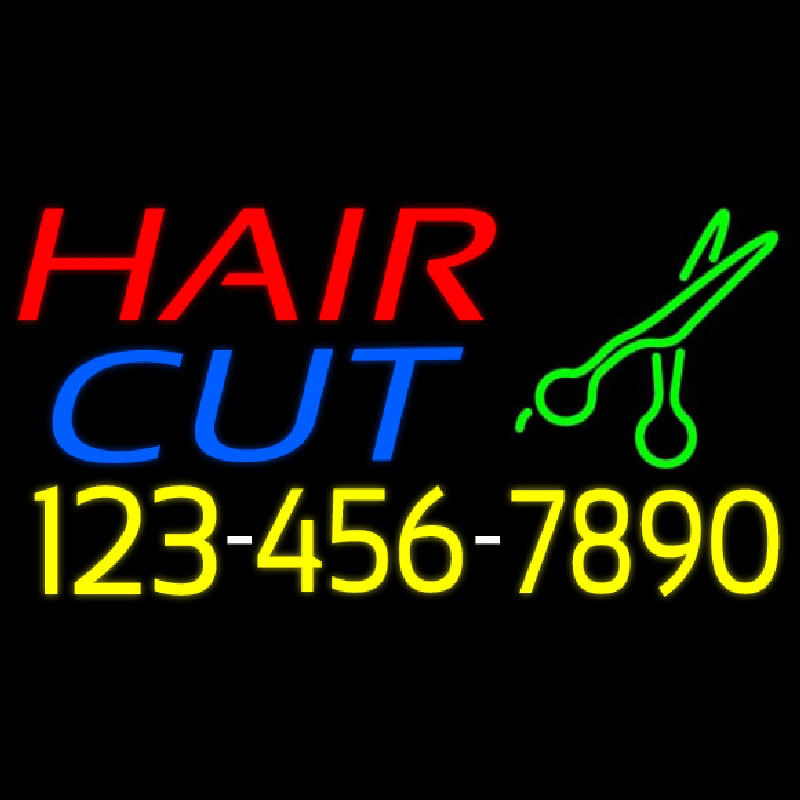 Hair Cut With Number And Scissor Neon Sign