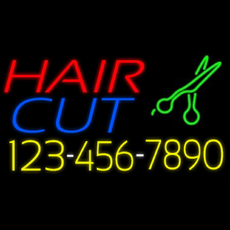 Hair Cut With Number And Scissor Neon Sign