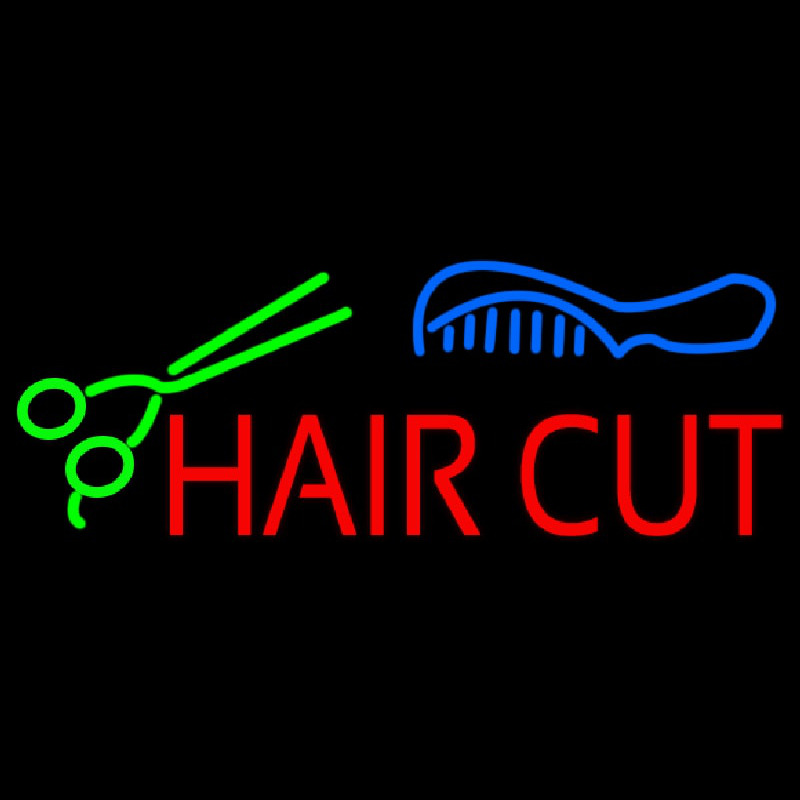 Hair Cut With Scissor And Comb Neon Sign