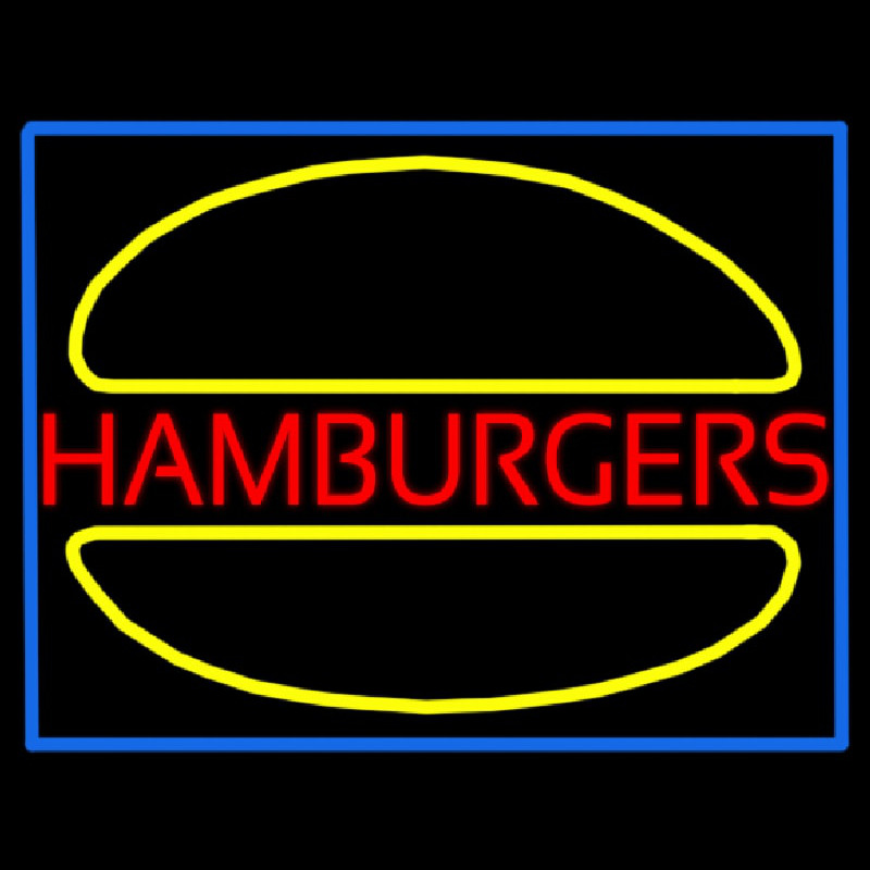 Hamburgers Logo Blue Border Neon Sign