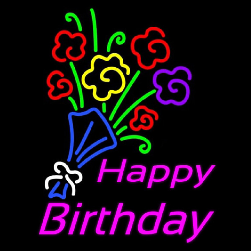 Happy Birthday With Bouquet Neon Sign